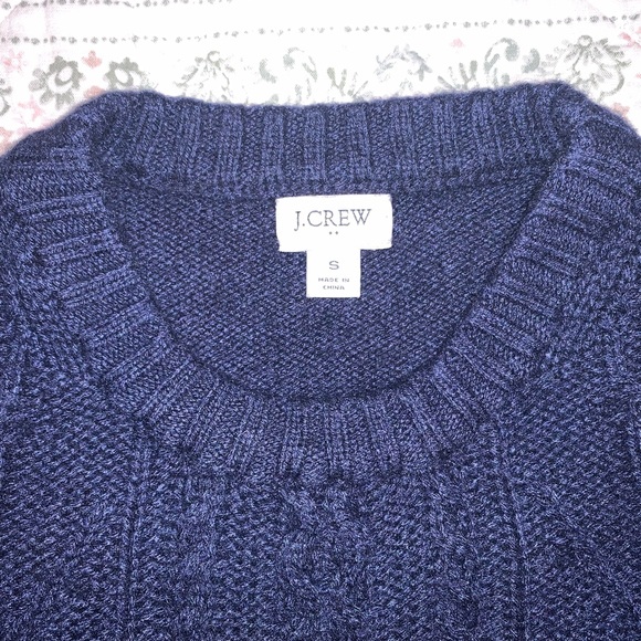 J. Crew Women’s Size Small Pointelle/Cable-knit Front Pullover Navy Blue Sweater - Picture 2 of 8